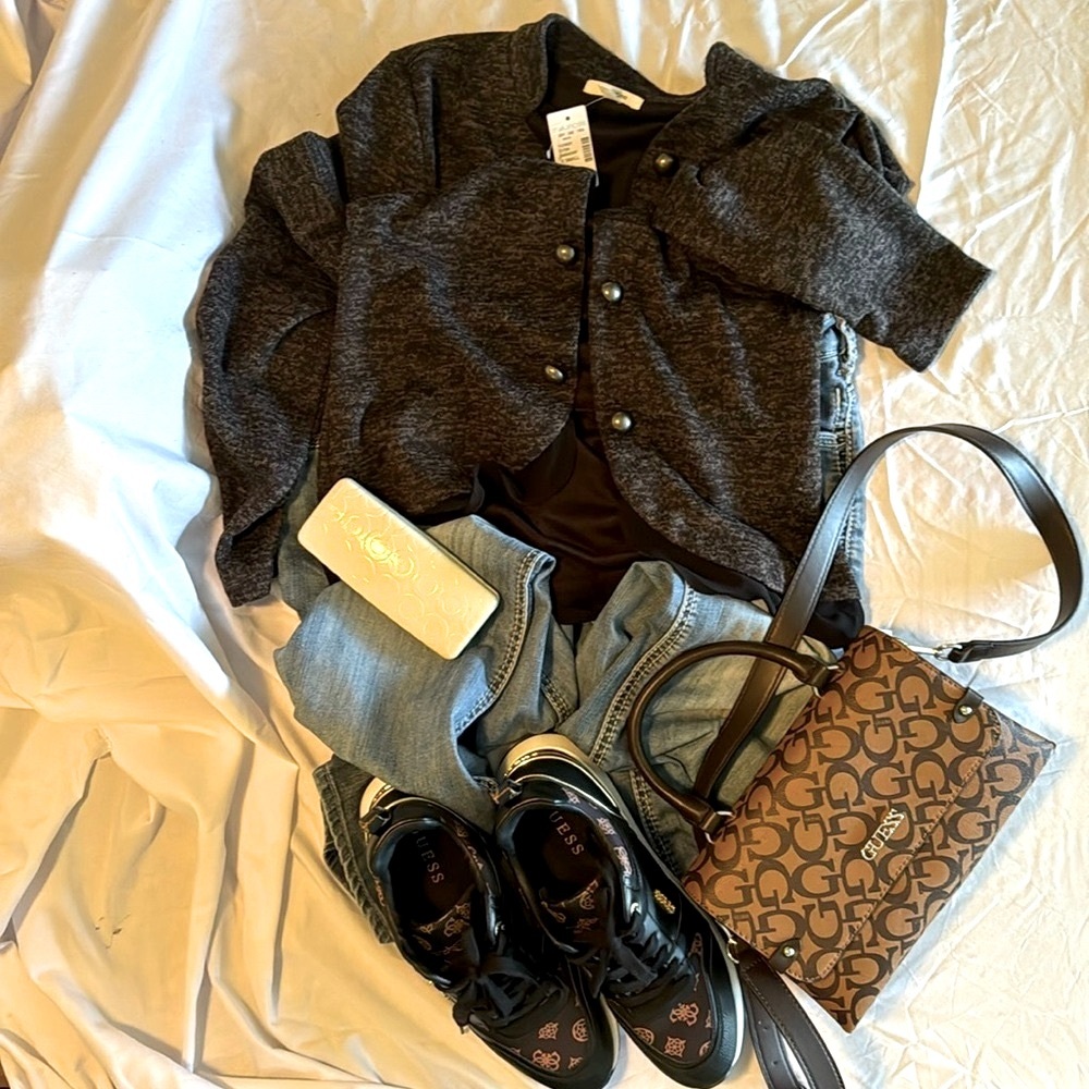 NEW XS Maurices Gray Black Long Sleeve Cardigan